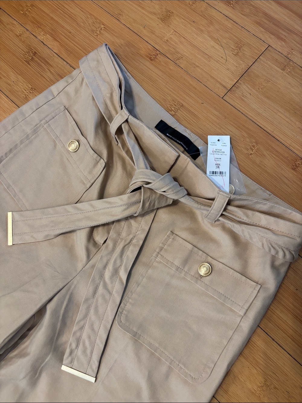 White House Black Market Tan Belted Chinos with Patch Pockets